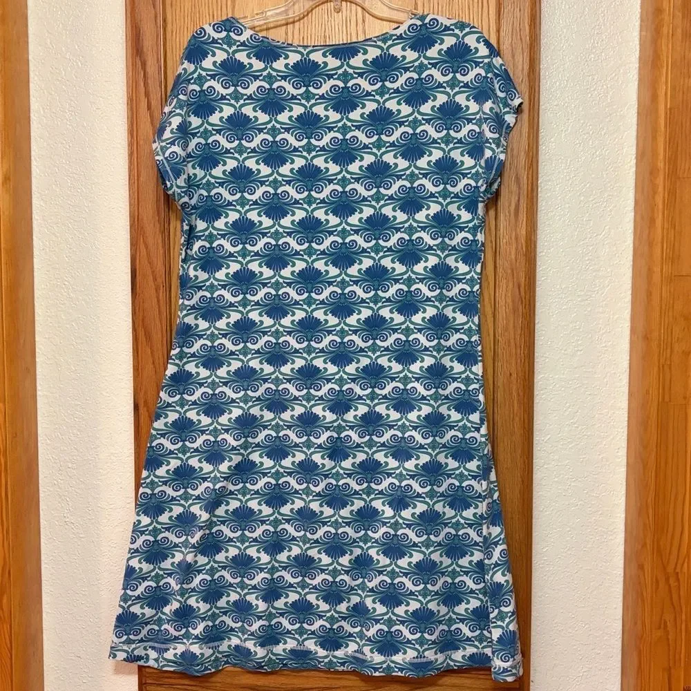Title Nine Majestic Cowl Blue White Print Athletic Dress Tennis White Blue